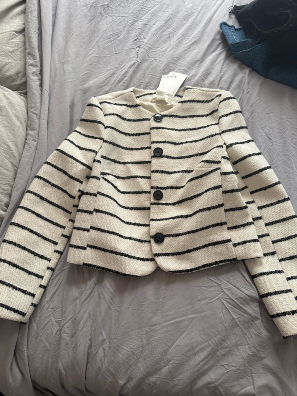 H&M Cream and Black Striped Button Blazer